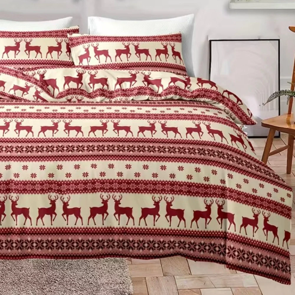 King Size Christmas Holiday Winter Duvet Cover Bedding Set 2 Pillowcases NEW